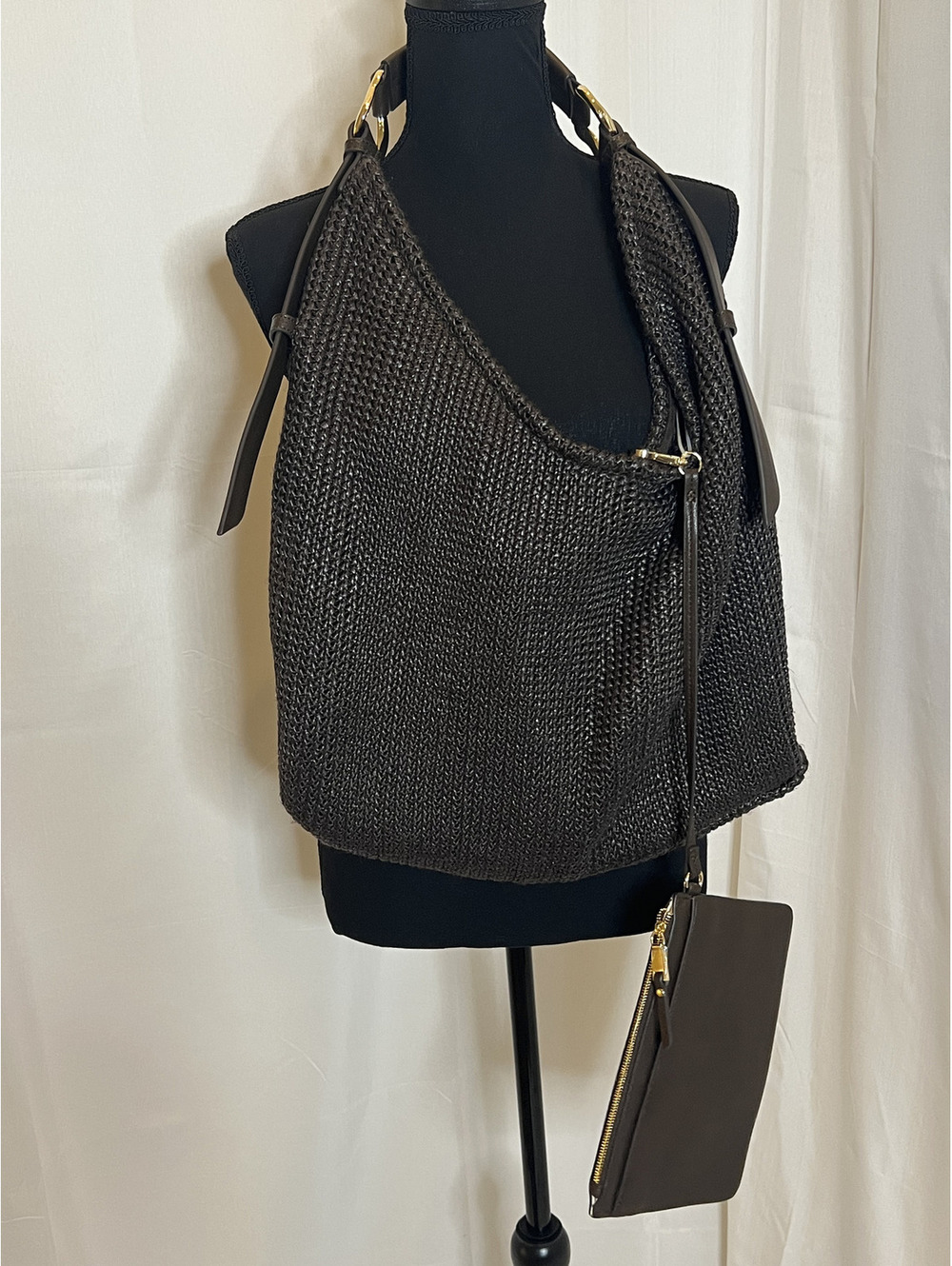 NWT Dolce Vita Birch Chocolate Crochet Hobo Shoulder Bag w/ Pouch Dust Bag